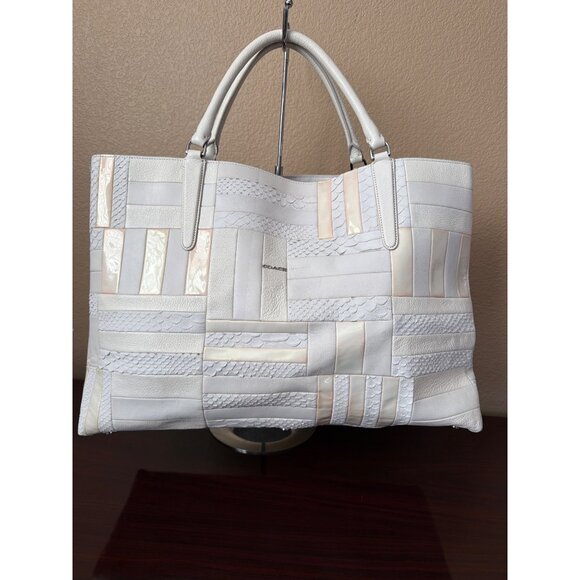 Coach Patchwork Leather Business Carryall + Matching Wallet 30476 White Snakeski - Picture 2 of 16